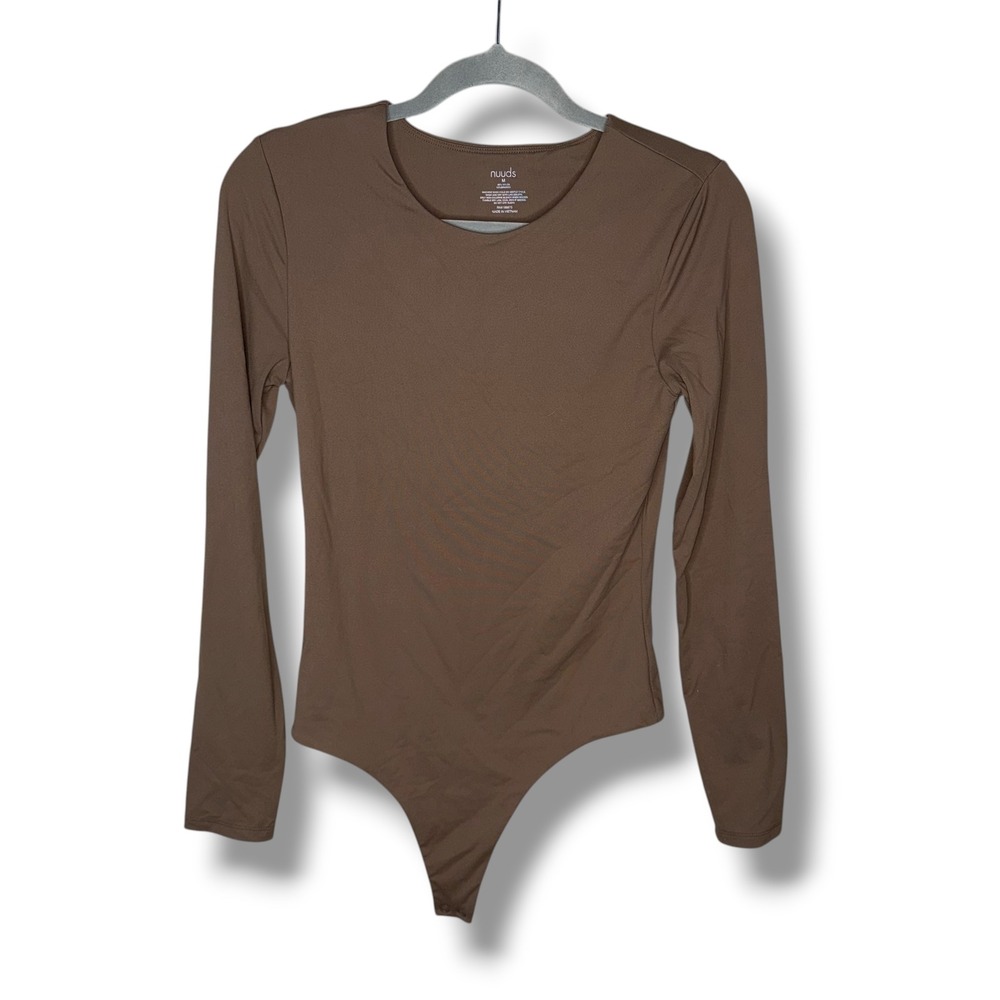 Nuuds‎ Womens Long Sleeve Thong Bodysuit Brown Size Medium